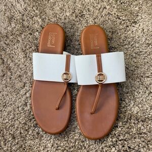 Lauren Blakwell White and Tan Sandals NWOT